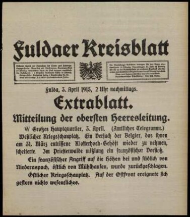 Ausgabe vom Samstag, den 03. April 1915.