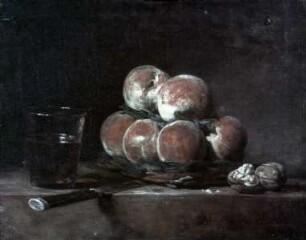 Der Korb mit Pfirsichen und Nüssen