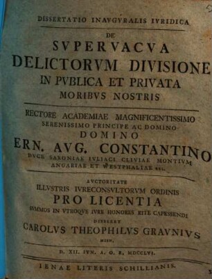 Dissertatio Inavgvralis Ivridica De Svpervacva Delictorvm Divisione In Pvblica Et Privata Moribvs Nostris