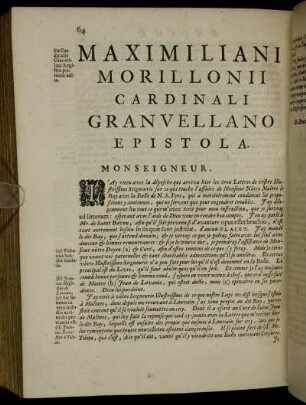 Maximiliani Morillonii Cardinali Granvellano Epistola