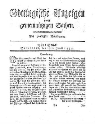 25stes Stück. Sonnabend, den 19ten Junii 1773.