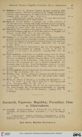 Keramik, Fayence, Majolika, Porzellan, Glas u. Glasmalerei (Nr. 601 - 694)