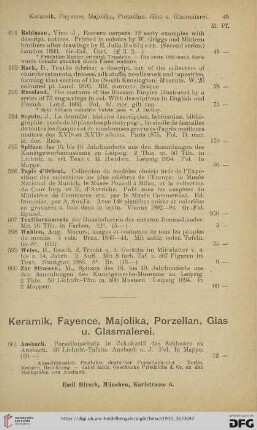Keramik, Fayence, Majolika, Porzellan, Glas u. Glasmalerei (Nr. 601 - 694)