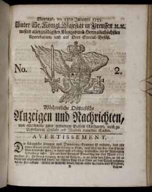 No. 2. Montags, den 13ten Januarii, 1755.