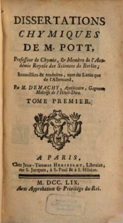 Dissertations Chymiques, 1