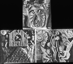 Autun, Kathedrale St. Lazare, Kapitelle, u.a. Selbstmord des Judas (erstes Drittel 12. Jh.)