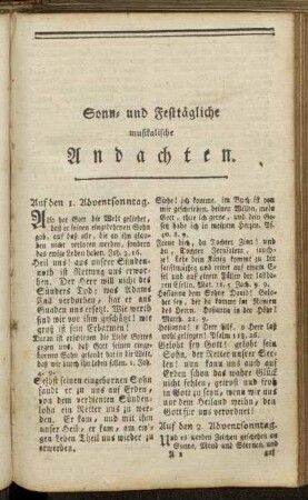 Sonn- und Festtägliche musikalische Andachten.