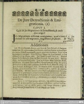 Caput I. Quid sit Ius Migrationis & Detractionis, & unde eius origo?