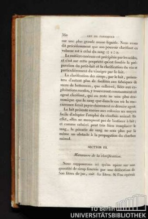 SECTION III. Manoeuvre de la clarification.