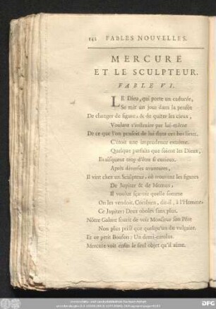 Mercure Et LE Sculpteur. Fable VI.