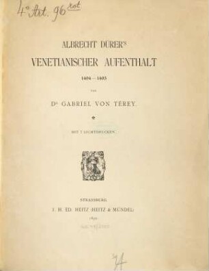 Albrecht Dürer's venetianischer Aufenthalt : 1494 - 1495