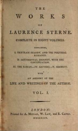 The Works Of Laurence Sterne : Complete In Eight Volumes ; With An Account Of The Life And Writings Of The Author, 1