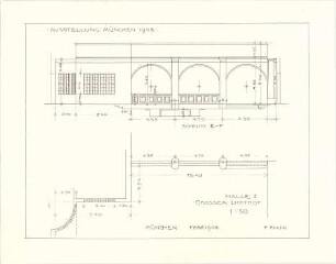 Pfann, Paul; München - Theresienhöhe; Ausstellung München 1908 - Halle I., Großer Lichthof (Teilgrundriss); Wand (Schnitt)