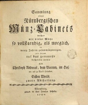 Sammlung eines Nürnbergischen Münz-Cabinets, Ersten Theils, zwote Abtheilung