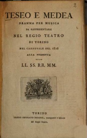 Teseo e Medea : Dramma per musica