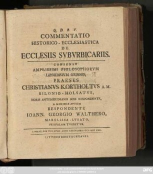 Commentatio Historico-Ecclesiastica De Ecclesiis Svbvrbicariis
