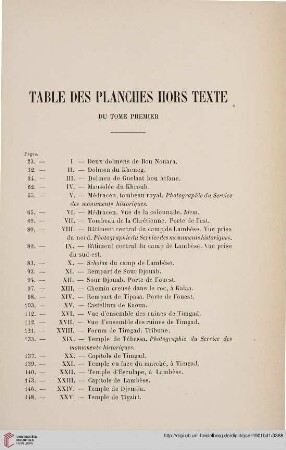 Table des planches hors texte
