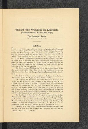 Grundriß einer Grammatik des Kimatumbi. (Deutsch-Ostafrika, Bezirk Kilwa-Rufiji.)