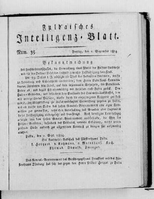 Num. 35, Ausgabe vom 2. September 1814