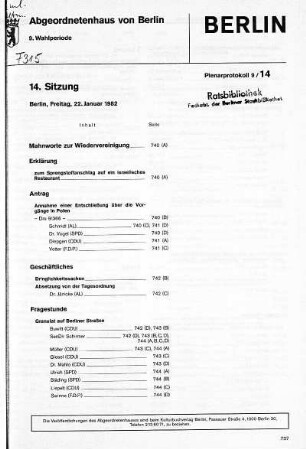 Nr. 14, 22. Januar 1982
