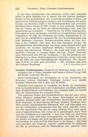 512-513 [Rezension] Hornstein, Franz Xaver von, Gesundes Geschlechtsleben