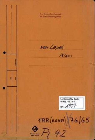 Personenheft Klaus-Joachim Freiherr von Lepel (*31.08.1903), SS-Hauptsturmführer