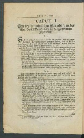 Caput I. Von der vermeintlichen Gerechtsame des Chur-Hauses Brandenburg auf das Fürstenthum Jägerndorff