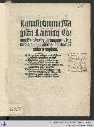 Latinum ydeoma Magistri Laurentij Coruini Nouoforensis. ab innumeris fere mendis quibus antehac scatebat: penitus exemptum. ...