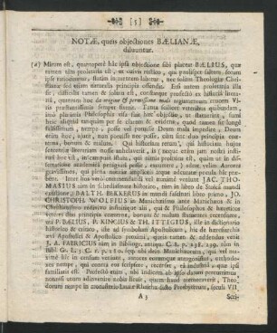 Notae, queis objectiones Baelianae, diluuntur.