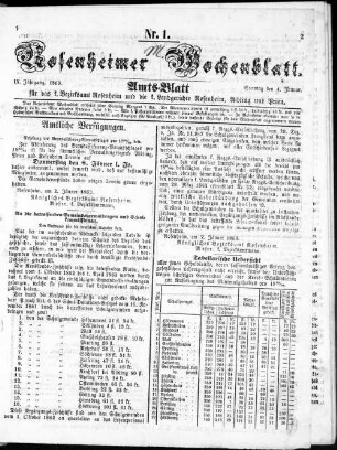 Rosenheimer Wochenblatt : Amtsblatt für das Königliche Bezirksamt Rosenheim und das Königliche Landgericht Rosenheim, Aibling und Prien. 1863 = Jg. 9