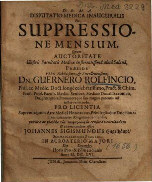 Disputatio Medica Inauguralis De Suppressione Mensium