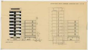 Bürohaus Bayerischer Platz 1 / Landshuter Straße 21, Berlin-Schöneberg: Schnitt und Ansicht 1:100