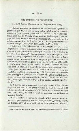 UNE QUESTION DE PROBABILITÉS.