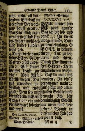Der Neundte Theil, Morgen- Mittag- und Abend-Gesänge.