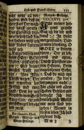 Der Neundte Theil, Morgen- Mittag- und Abend-Gesänge.