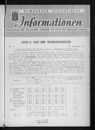 Preisindexziffern für den Wohnungsbau in Hamburg im November 1955 : Nr. 18