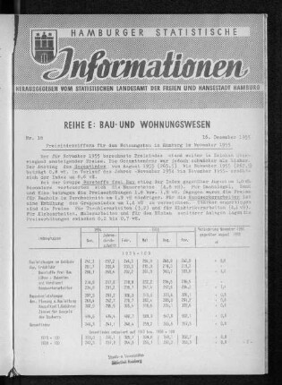 Preisindexziffern für den Wohnungsbau in Hamburg im November 1955 : Nr. 18