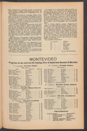 Montevideo - Programa de las carreras del domingo 18 en el Hipódromo Nacional de Maroñas