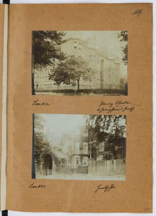 Priory Estate, London. Wohnhaus Heath Street, London: Ansichten (aus: Skizzen- und Fotoalbum 26)