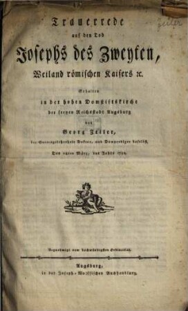 Trauerrede auf den Tod Joseph des Zweiten