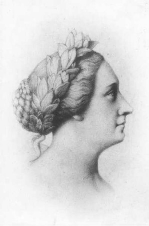 Rietschel, Ernst: Wilhelmine Schröder-Devrient (Büstenporträt nach rechts mit Lorbeerkranz). Lithographie? nach Zeichnung, Dresden um 1840. Dresden: Stadtmuseum