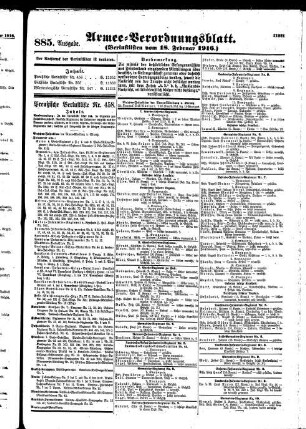 885. Ausgabe. Freitag, 18. Februar 1916