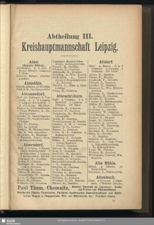Abtheilung III. Kreishauptmannschaft Leipzig