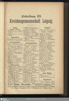 Abtheilung III. Kreishauptmannschaft Leipzig
