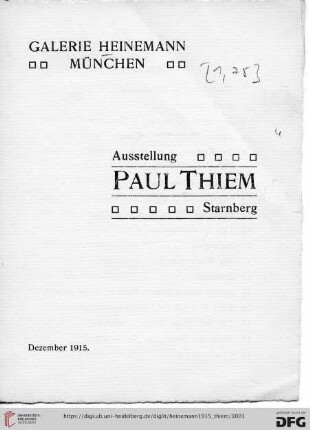 Ausstellung Paul Thiem, Starnberg : Dezember 1915