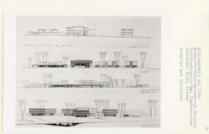 Technisches Fortbildungszentrum, Bandung (Diplomarbeit bei Willy Kreuer): Ansichten von Westen, Norden, Süden und Schnitt 1:200