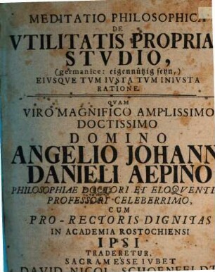 Meditatio philos. de utilitatis propriae studio, eiusque tum iusta, tum iniusta ratione