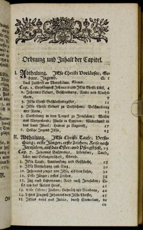 Ordnung und Inhalt der Capitel.