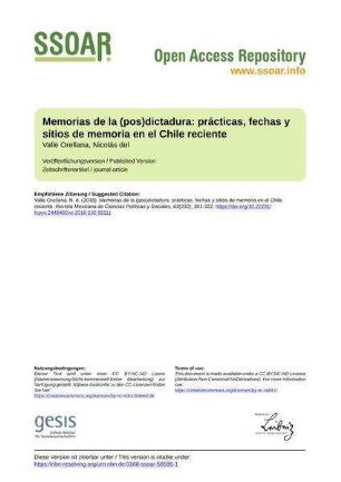 Memorias de la (pos)dictadura: prácticas, fechas y sitios de memoria en el Chile reciente