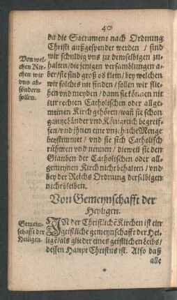 Von Gemeynschafft der Heyligen.